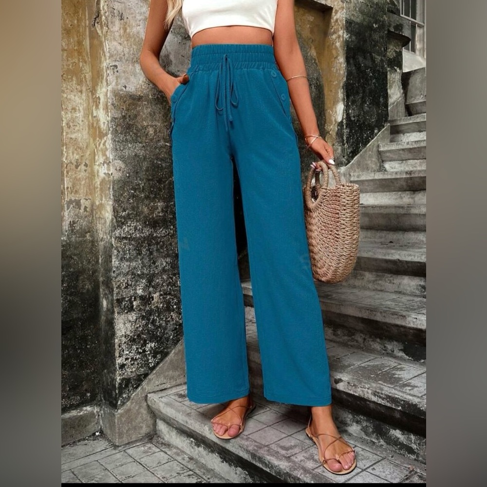 SHEIN VCAY Solid Slant Pocket Wide Leg Pants